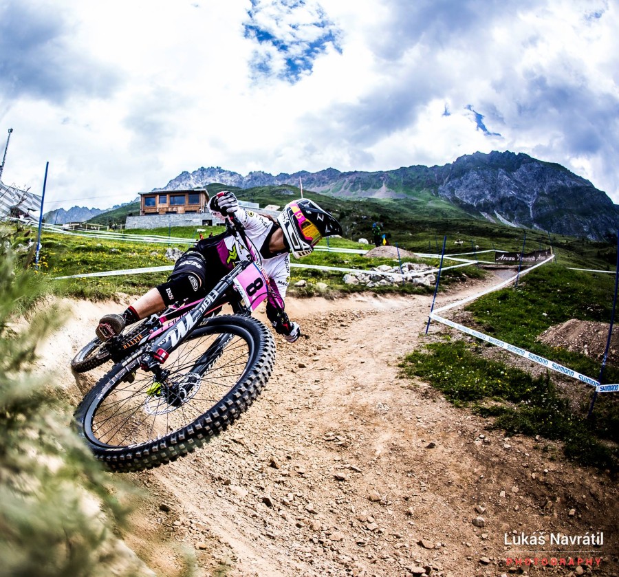 Carina Cappellari riding the top berms.