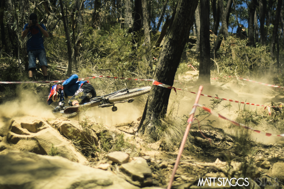 The dust caught out a large number of riders.Here Troy Weinert loses the front will in a place a lot of others did.