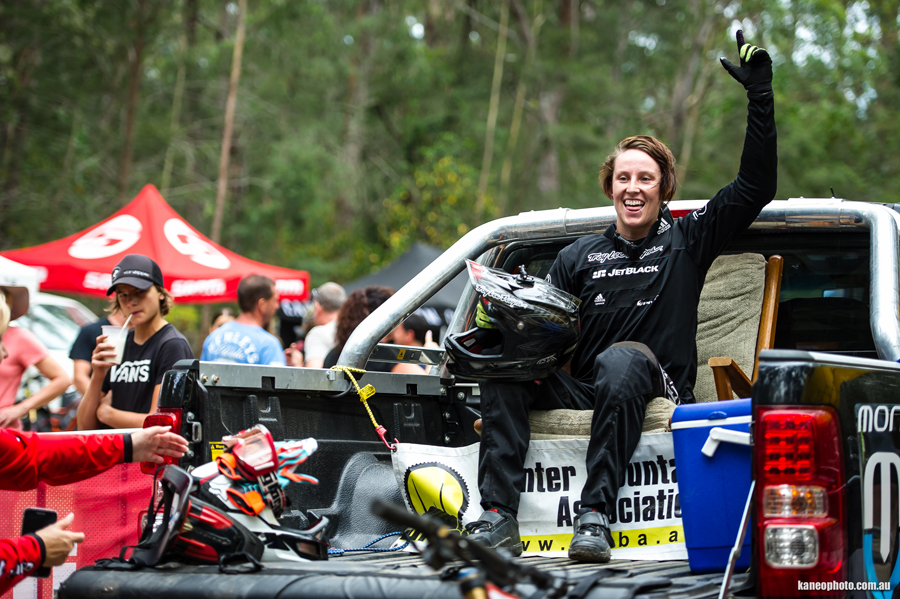 A delighted Danni Beecroft taking the win.