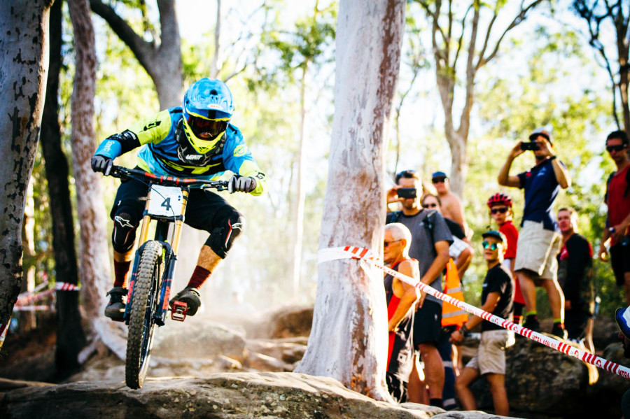 Jackson Frew blowing off a foot in the rock garden