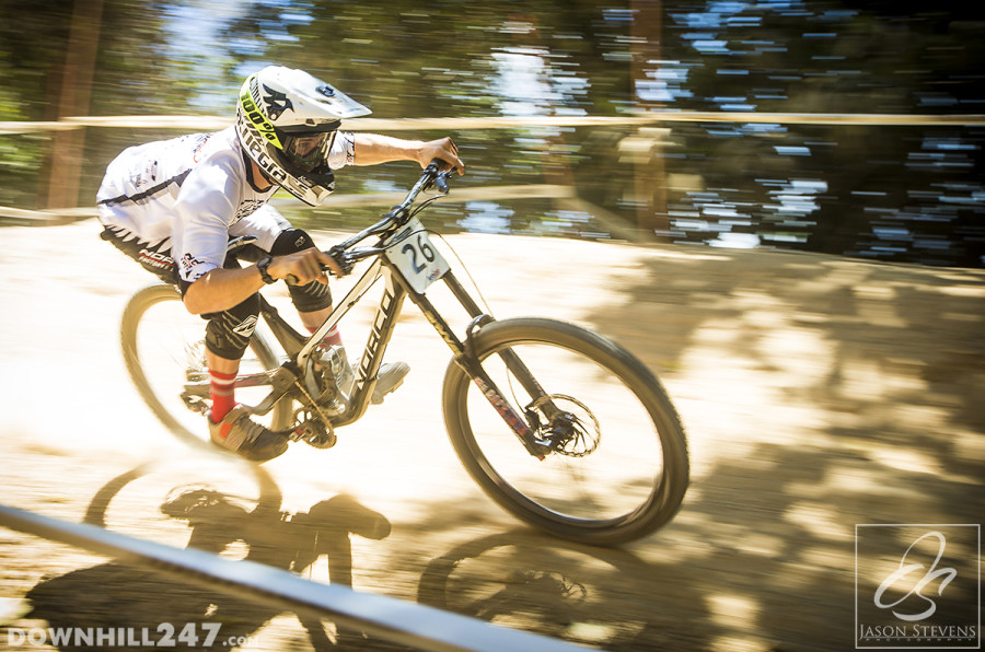 Holes in corners everywhere, not an issue for Sam Blenkinsop who was loving the track.