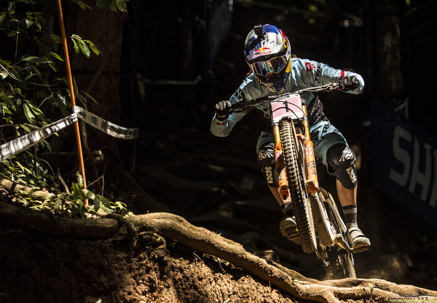 Rachel Atherton riding with determination.